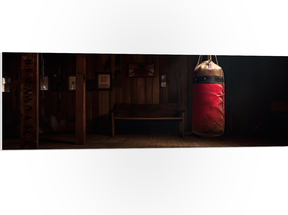 PVC Schuimplaat- Kamer - Bokszak - Palen - Sporten - Hout - 120x40 cm Foto op PVC Schuimpl