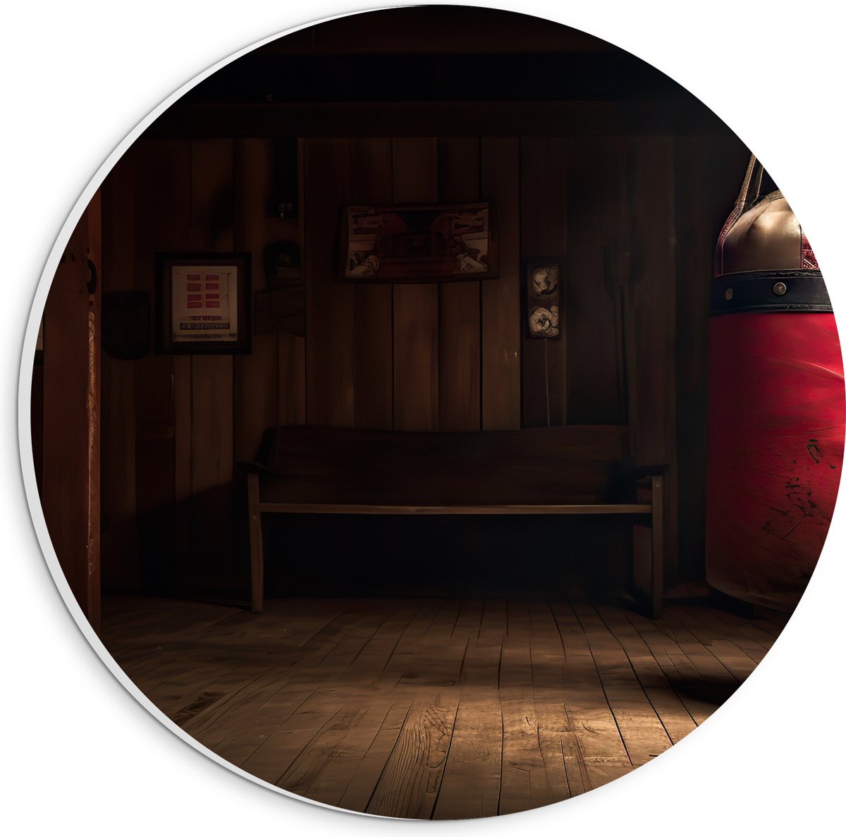 PVC Schuimplaat Muurcirkel - Kamer - Bokszak - Palen - Sporten - Hout - 20x20 cm Foto op M
