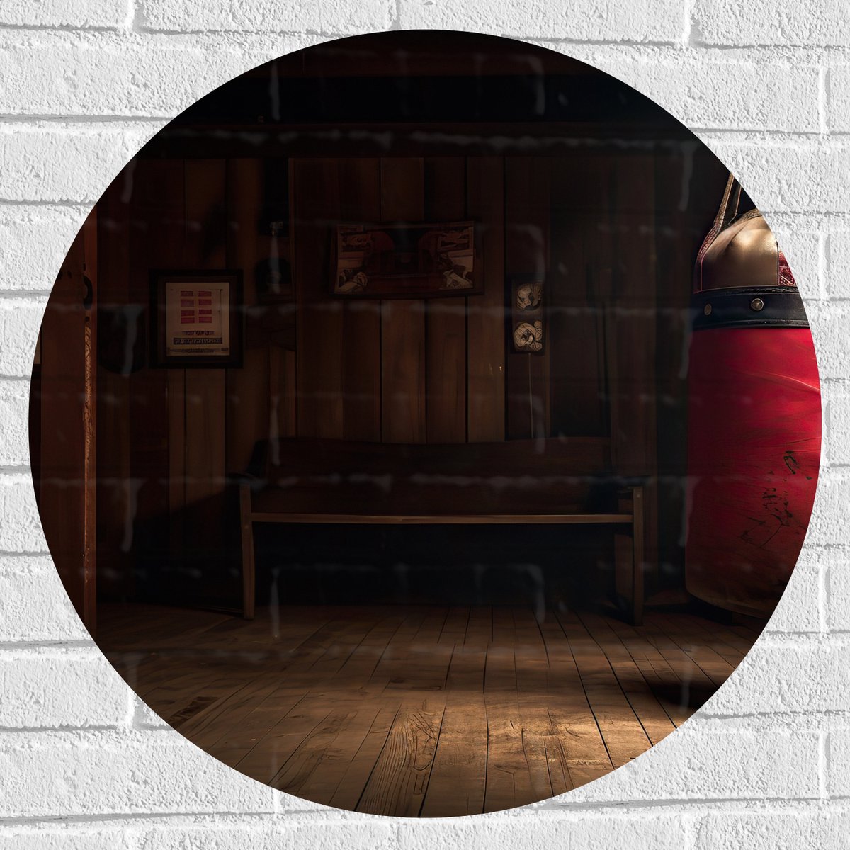 Muursticker Cirkel - Kamer - Bokszak - Palen - Sporten - Hout - 70x70 cm Foto op Muurstick