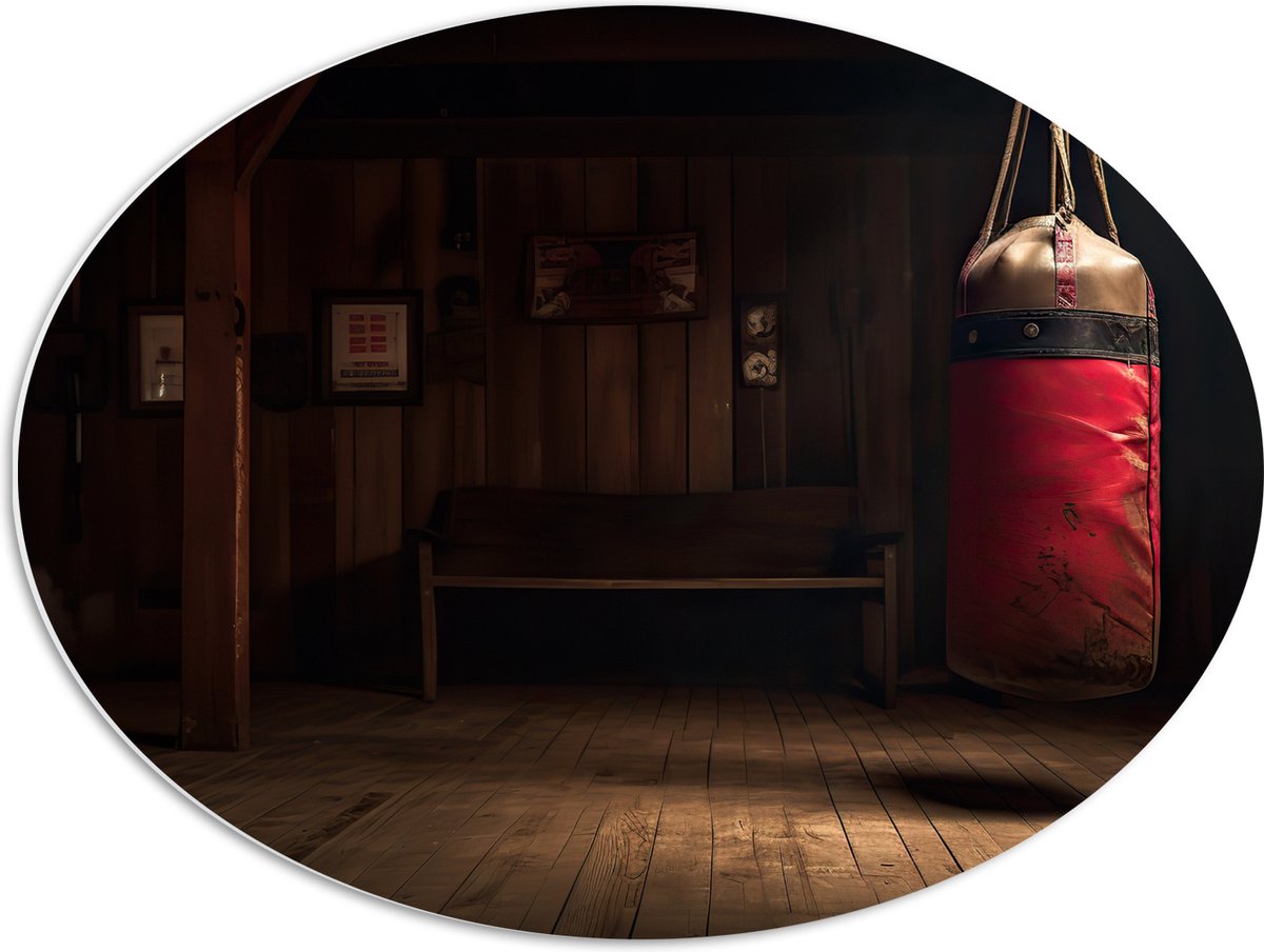 PVC Schuimplaat Ovaal - Kamer - Bokszak - Palen - Sporten - Hout - 68x51 cm Foto op Ovaal 