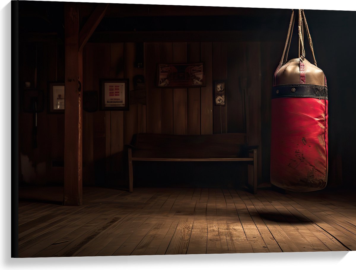Canvas - Kamer - Bokszak - Palen - Sporten - Hout - 100x75 cm Foto op Canvas Schilderij (W