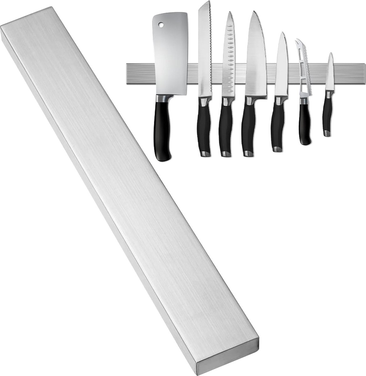 mes, extra sterke magneet, 40 cm, zwart, geen stansen, Messenhouder, magnetisch, met 2