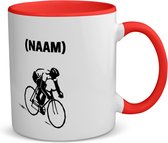 Akyol - wielrenner met je eigen naam koffiemok - theemok - rood - Wielrennen - sport liefhebbers - mensen die houden van wielrennen - verjaardagscadeau - verjaardag - cadeau - kado - geschenk - gift - 350 ML inhoud