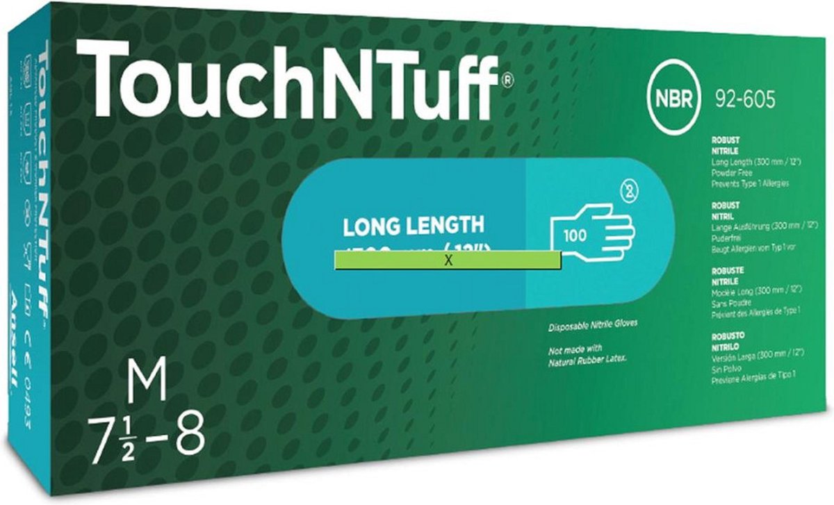 Ansell TouchNTuff 92-605 nitril wegwerphandschoen S