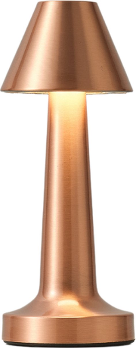 Trendup – Design Tafel Lamp met LED – Bureau Lamp met Accu en USB Vochtbestendig Ontwerp – Hoogwaardige Tafel Lamp met Industrieel Ontwerp – Warm Witte Licht – 24 cm - Roségoud