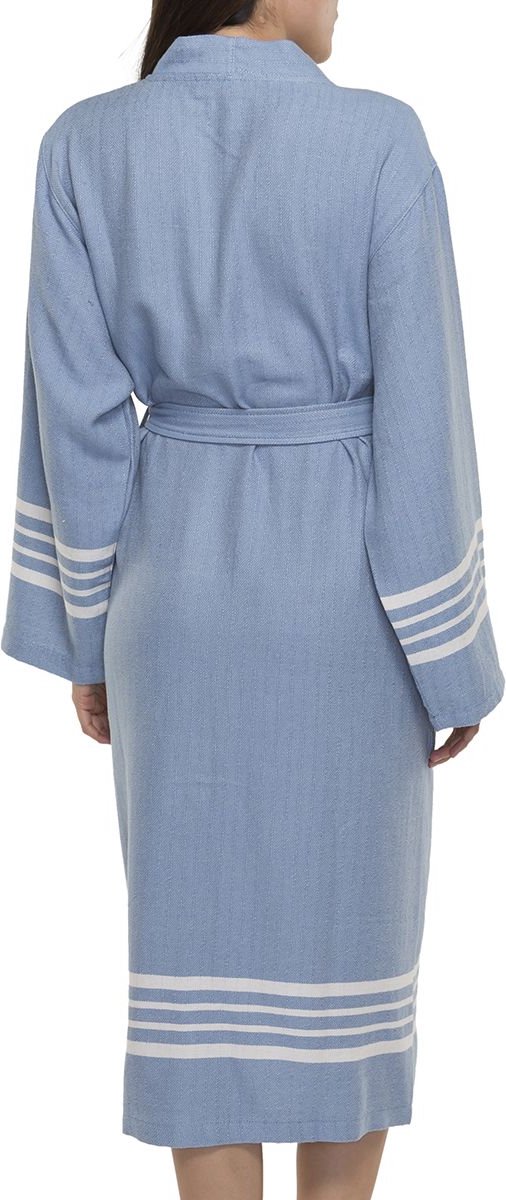 Lalay - hamam badjas Krem Sultan - air blue - S - dames heren badjas - sauna badjas - dunne badjas - 100% gekamd katoen