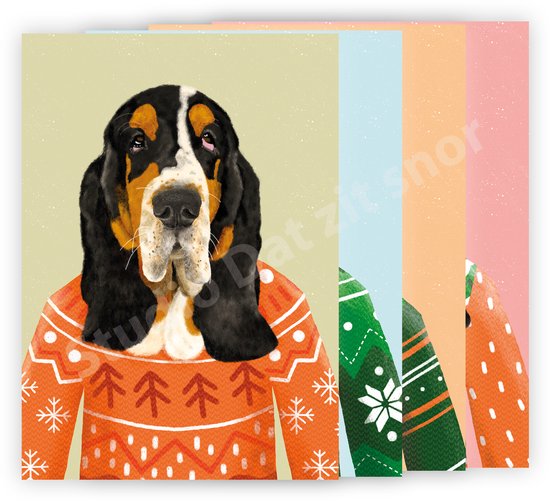 Kerstkaartenset Basset Hound