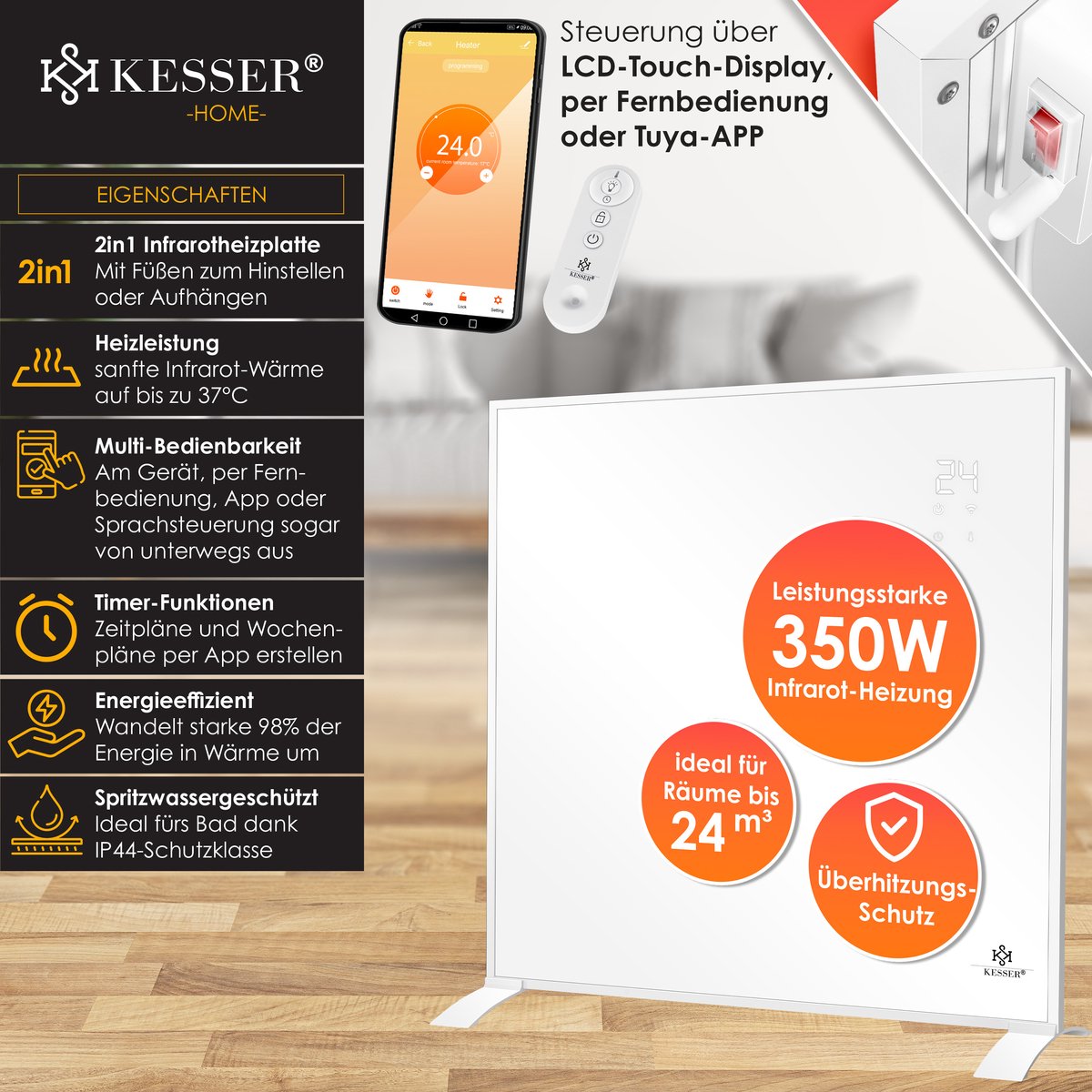 KESSER® Staande warmtestraler, infraroodverwarming, elektrische