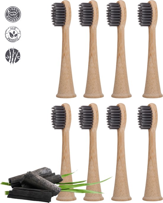 Têtes de brosse de brosse en Bamboe Sonicare pour Enfants | 8 pièces | Noir | Breveté Bio à l'intérieur, Bamboe à l'extérieur
