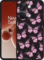 Cazy Hoesje Zwart geschikt voor OnePlus Nord 3 5G Roze Vlinders