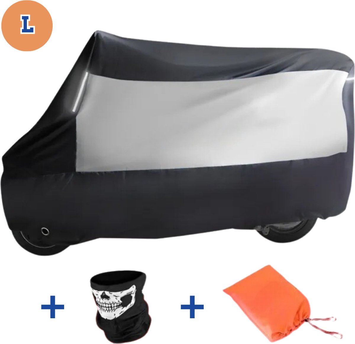 Universele Motorhoes L - Motorhoes Voor Buiten 220 x 95 x 110 cm - Scooterhoes Waterdicht Buiten + Opbergtas + Extra Gezichtsmasker - Zilver