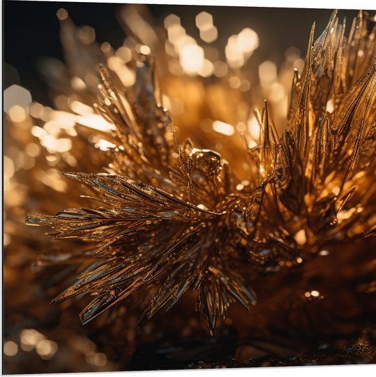 Dibond - Kristal - Goud - 80x80 cm Foto op Aluminium (Wanddecoratie van metaal)