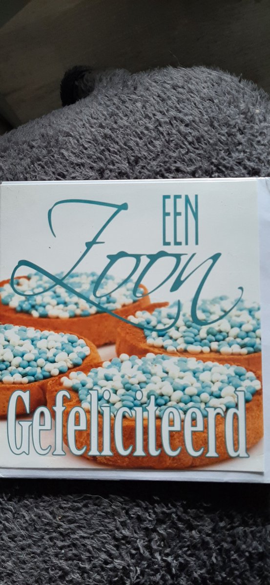 luxe vierkante wenskaart met envelop: Een zoon Gefeliciteerd ( beschuit met muisjes)
