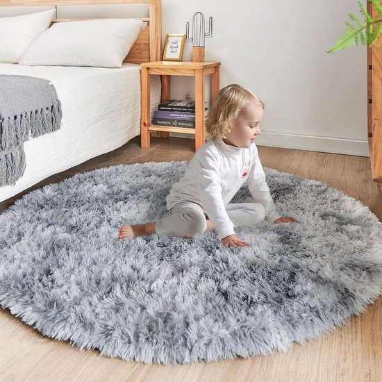 Slaapkamertapijt pluche, rond, pluizig tapijt voor woonkamer, moderne woonkamer, meisjes, zacht en pluizig tapijt voor de slaapkamer, kindermat (lichtrooster, Ø 120 cm, rond)