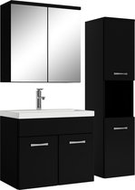 Badplaats Badkamermeubel Set Montreal 60 cm- Zwart Mat - Badmeubel met spiegelkast en zijkast