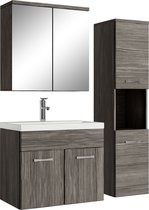 Badplaats Badkamermeubel Set Montreal 60 cm - Grijs Eiken - Badmeubel met spiegelkast en zijkast