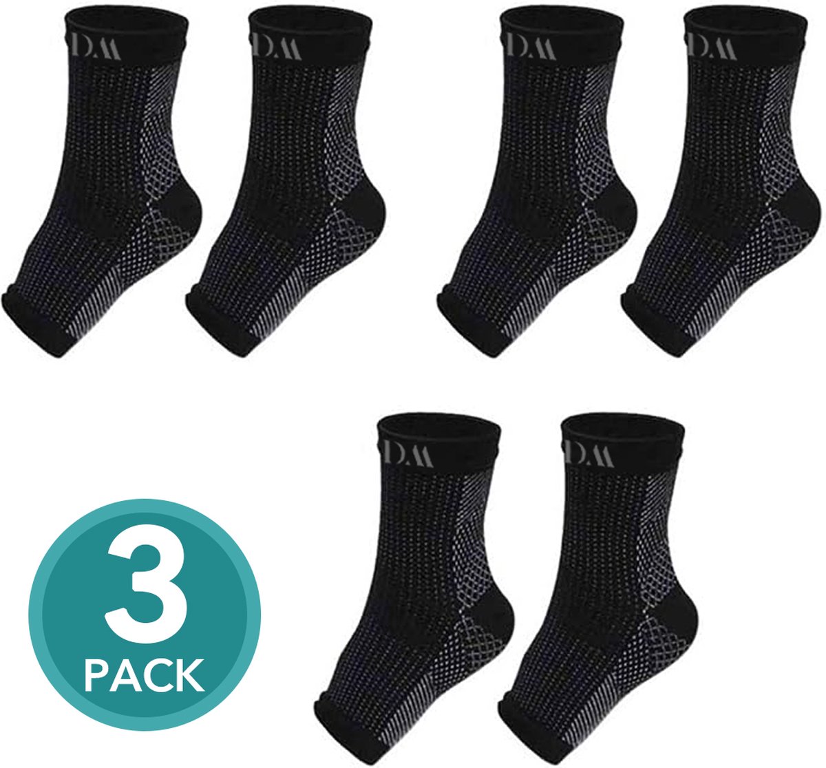 De Millennials - Compressiesokken voor heren en dames - 3 paar - Zwart - Maat S/M - Maat 34-40 - Plantaire fasciitis sokken -enkelbandage - voetbandage - compressiekousen - Compressie sokken - sport - fitness - hardlopen - doorbloeding -