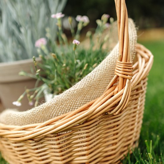 Handgeweven Picknickmand Van Wilgentenen – Ovaal Met Handvat En Voering, Ideaal Voor Fruit, Bloemen Of Als Opslagmand
