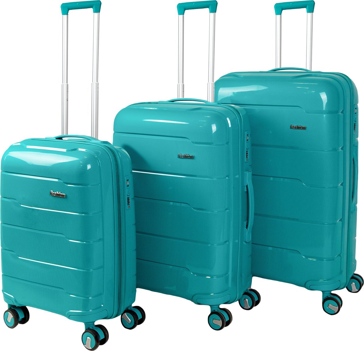 Premium pp kwaliteit - Kofferset - Trolleyset 3-delig - handbagage en groot - Florence - Dark green