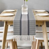 Grijze tafelloper, moderne geometrisch gestreepte tafelloper, anti-slip tafeldecoratie voor eettafel, party, banket, 180 x 35 cm