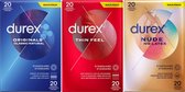 Bol.com Durex - 60 Condooms - Thin Feel 20 stuks - Classic Natural 20 stuks - Nude No Latex Huid op Huid gevoel 20 stuks - Voord... aanbieding