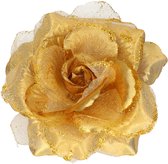 Gouden glitter bloem 10 cm met clip - Haardecoratie