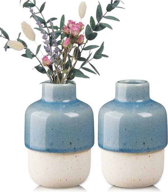 Brocante vaas en schaal met bloemen (set van 2) - JAN Verhuur