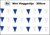 6x Mini vlaggenlijn blauw/wit 3 meter - Verjaardag thema feest festival vlaglijn fun vlaglijn