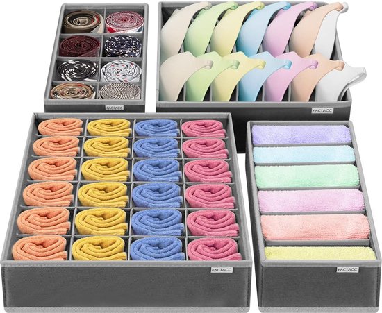 Mezzar Ondergoedorganizer, 8 stuks, lade-organizer, opvouwbare kledingkast, organizer, opbergdoos voor kleding, beha's, sokken, stropdassen, broekjes, sjaals (grijs