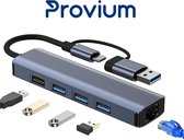 USB-C - USB Hub - 5 in 1 - Ethernet - USB 3.0 - USB C/USB Dock adapter splitter - Grijs - Provium