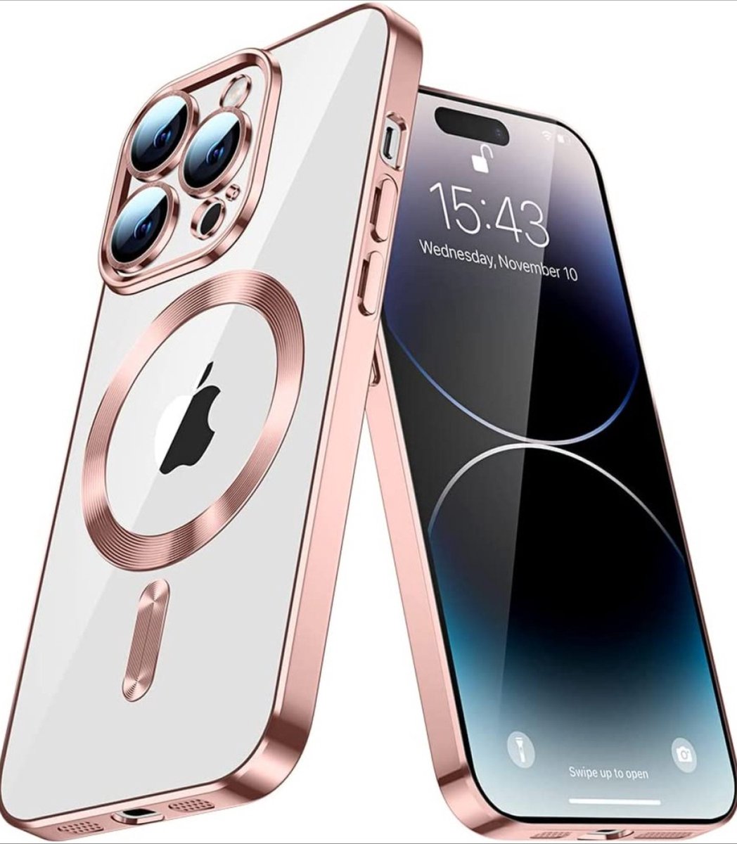 Samsung Galaxy S23 Plus Magnetisch Hoesje Met Lensbeschermer- Magsafe - Magneet Case Met Ring en camera cover transparant met gekleurde rand - roze