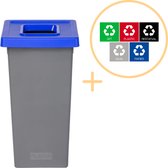 Plafor Fit Bin, Prullenbak voor afvalscheiding - 75L – Grijs/Blauw - Inclusief 5-delige Stickerset - Afvalbak voor gemakkelijk Afval Scheiden en Recycling - Afvalemmer - Vuilnisbak voor Huishouden, Keuken en Kantoor - Afvalbakken - Recyclen