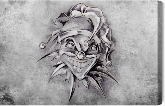 Schilderijkoning - Canvas Schilderij Getekende Joker - 40 x 30 cm