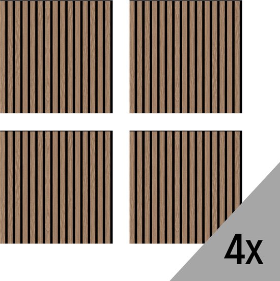 SensaHome Aku Panels Set de 4 - Panneaux de Bois de Haute Qualité - Panneaux Muraux Acoustiques - Panneaux de BOIS - Fait de Bois Véritable - Placage de Bois sur Feutre Zwart - 60x60cm - Marron Délavé