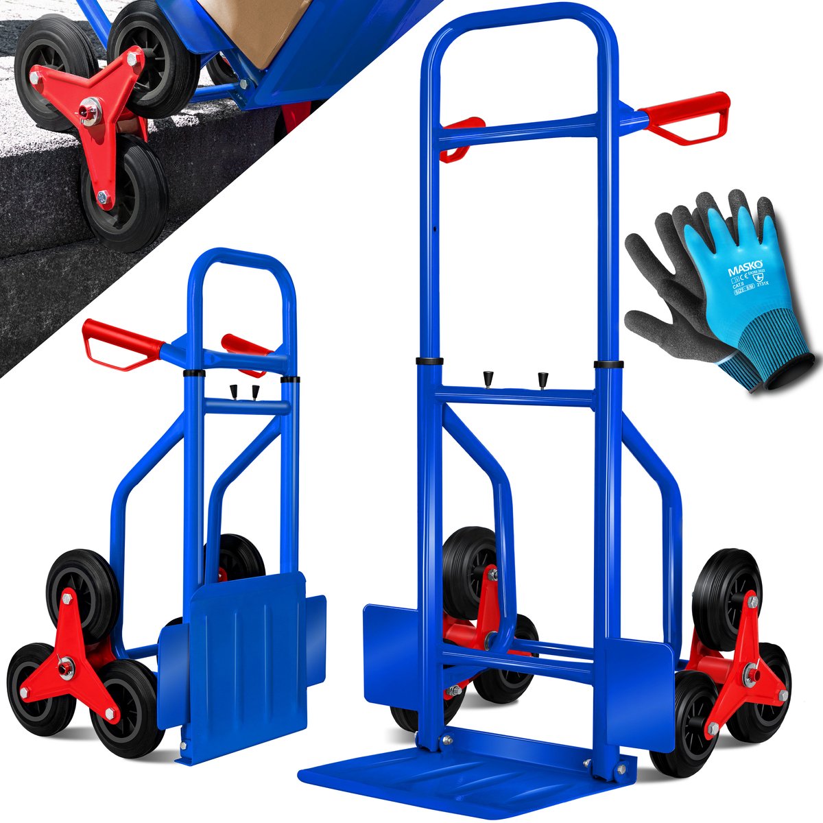 Masko® Steekwagen opvouwbaar Zakkensteekwagen draagvermogen 200kg Transportwagen Trappenklimmer plateauwagen - Blauw