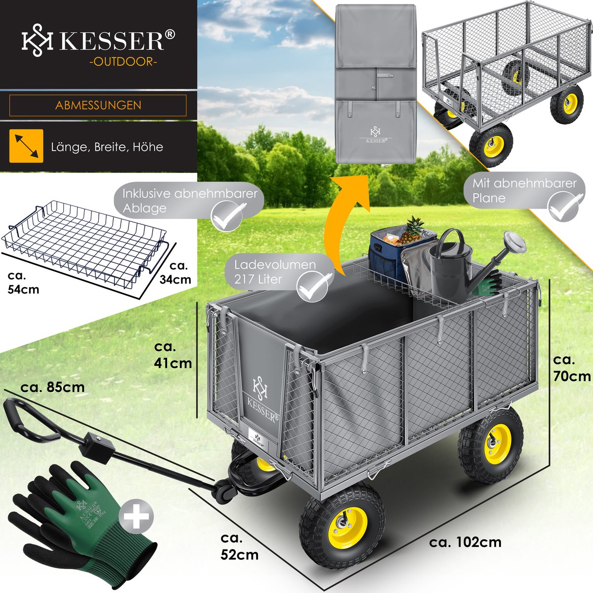 KESSER® Chariot de Transport 550 kg Chariot de Transport Chariot de  Jardinage Chariot à Outils Chariot Bras Nouveau