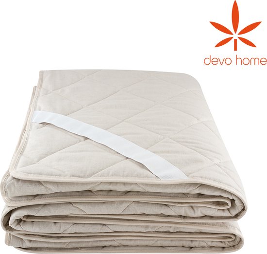 Protège-matelas DevoHome Chanvre - 90x200 cm - Coton et Chanvre - Bio & écologique - Surmatelas Surmatelas - Antibacterieel - Respirant - Beige