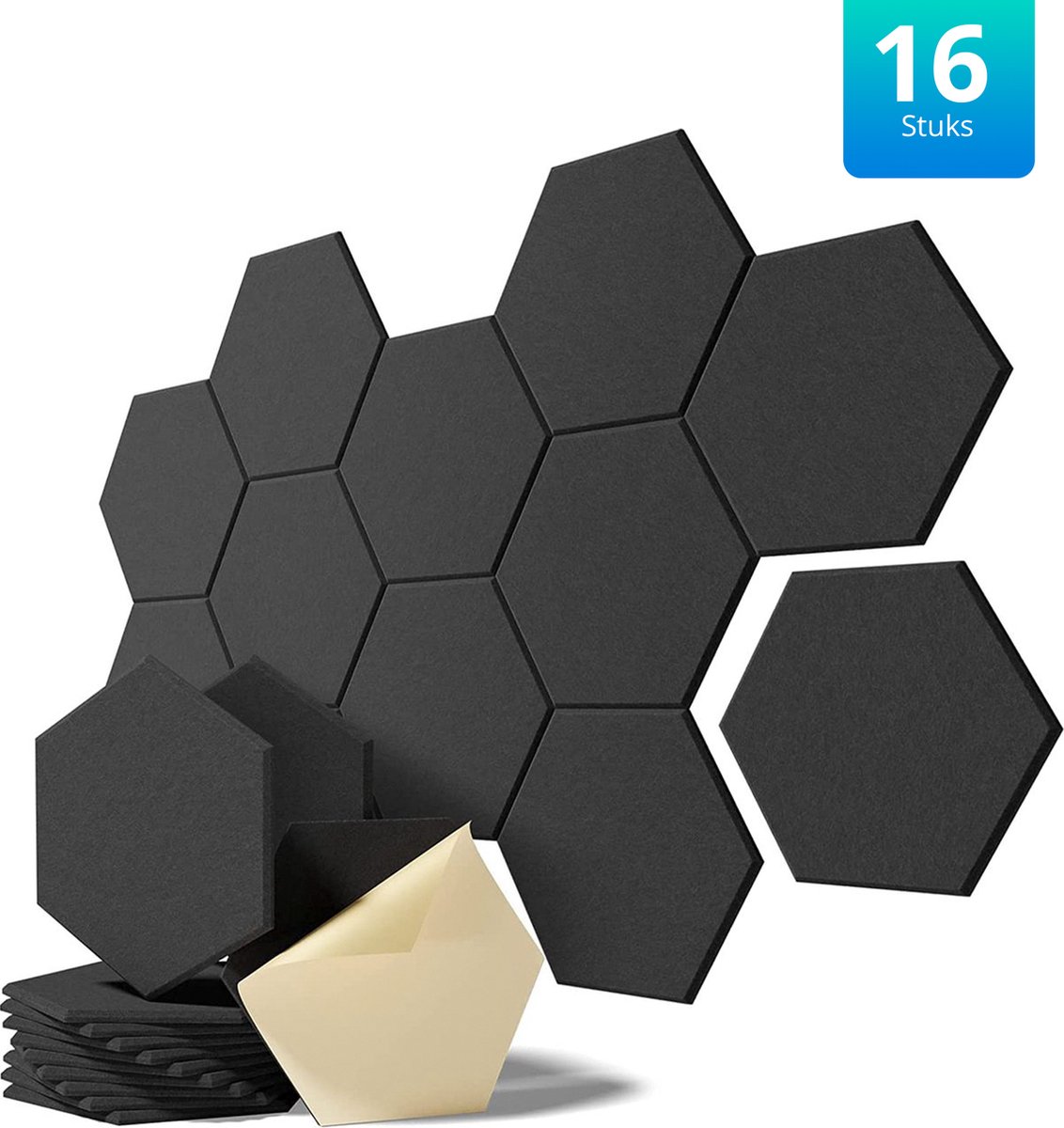 Mogi Products-Akoestische Panelen-16 Stuks-Zwart - Zelfklevend-Geluidspanelen-Studioschuim-30x26 cm