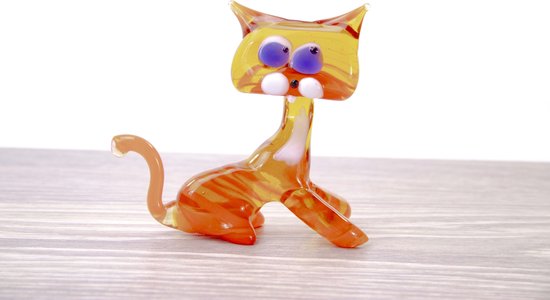 Kat van Glas Oranje - Glazen beeldjes decoratie - Glazen Dieren - Beeldjes decoratie