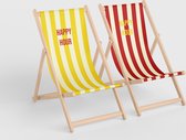 3Motion - Ensemble de chaise de plage - rayé - happy hour - jaune/rouge - tendance - pliable - haute qualité - transat - chaise en bois - plage - robuste - pliable - 3 positions