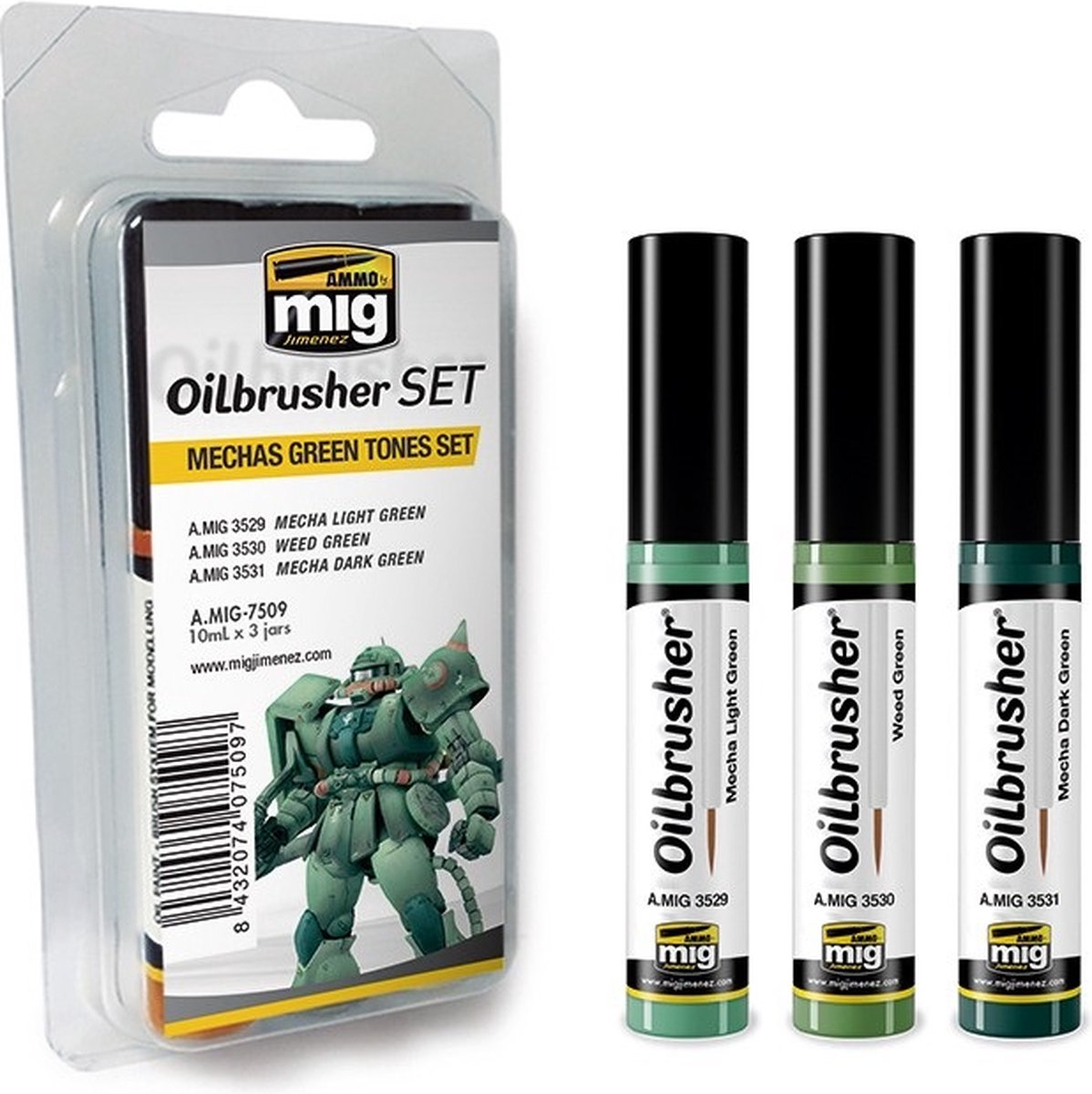 AMMO by Mig Jimenez Hobbyverf Enamel verf - MIG 7509 Oilbrusher Mechas Green Tones - Set Oilbrusher(s) - 3 x 10 ml