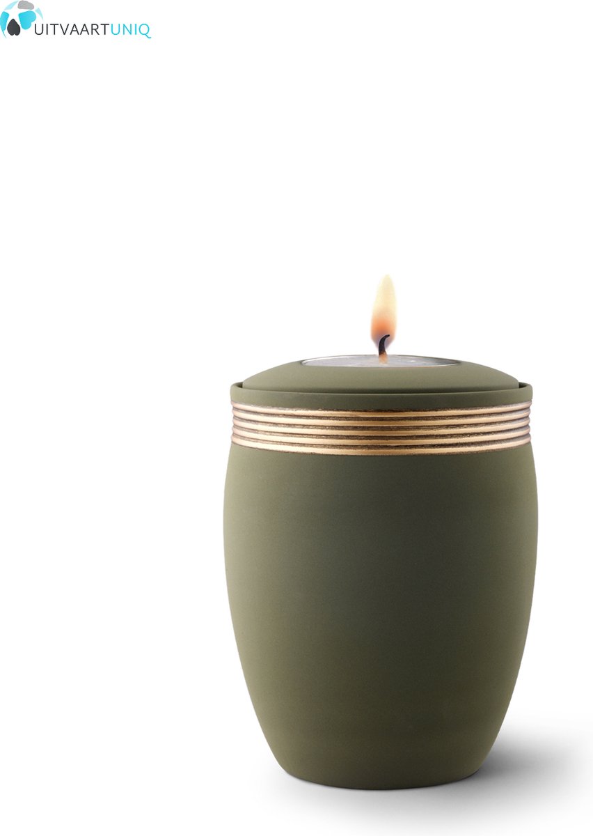 Mini urn palmgroen met herdenkingslichtje - keramiek