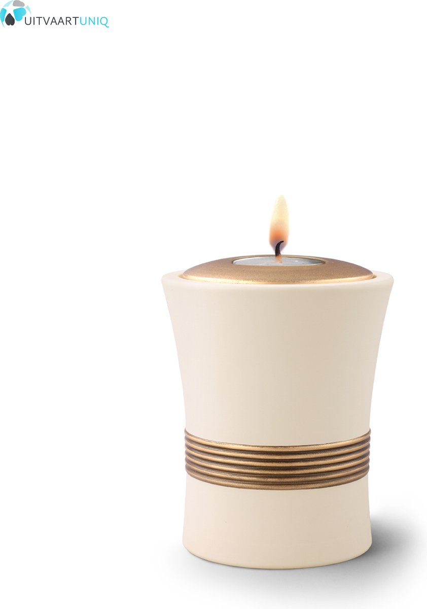Mini urn creme met herdenkingslichtje - keramiek