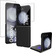 Hoesje + Screenprotector geschikt voor Samsung Galaxy Z Flip 5 - Folie Screen Protector - Extreme Shock Cover Zwart