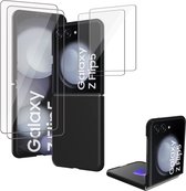 2x Screenprotector + Hoesje geschikt voor Samsung Galaxy Z Flip 5 – Folie Screen Protector - Extreme Shock Cover Zwart