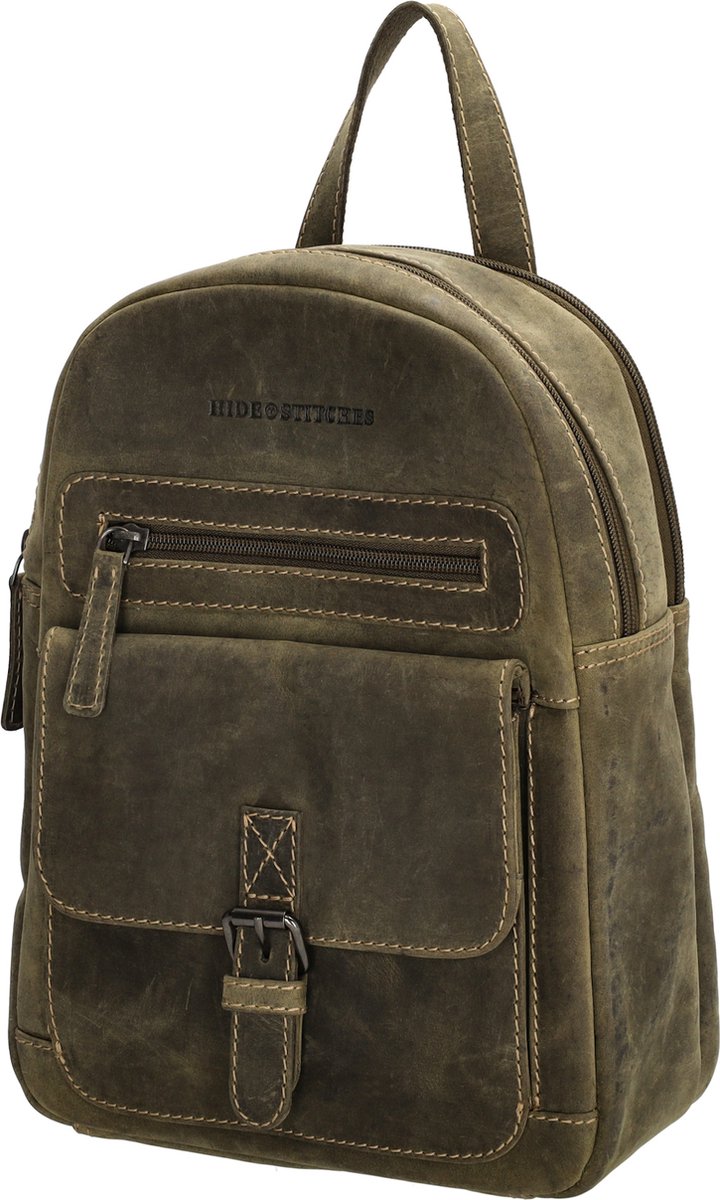 Hide & Stitches Idaho Rugzak Rugtas - 100% Leder - Leren Dames Tas - Olijfgroen