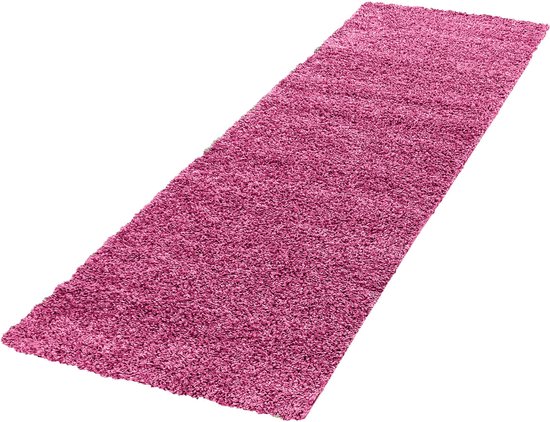 Flycarpets Candy Shaggy Loper Vloerkleed - Fuchsia Roze - Hoogpolig - 80x300 cm