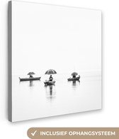 Peinture sur toile - Homme - Bateau - Pêche - Parapluie - Water - Peintures sur toile - 90x90 cm - Photo sur toile - Canvasdoek