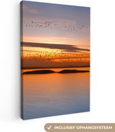 Canvas schilderij - Zonsondergang - Zee - Vogels - Canvas doek - Wanddecoratie - - 80x120 cm - Foto op canvas