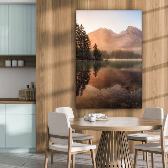 Toile toile - Peinture sur toile - Water - Arbres - Berg - Brouillard - Photo sur toile - 80x120 cm - Peintures sur toile